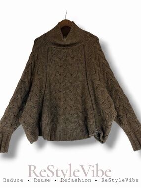FREE PEOPLE Women’s Size M Sweater Cable Knit Oversized Zipper Wool Alpaca Blend